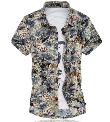 Mens Artistic Print Button Front Short Sleeve Shirt